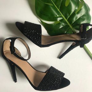 Zara Black Studded High Heels, Black Sequin Heels